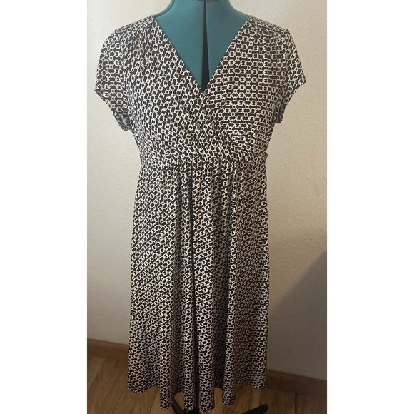 Motherhood maternity dress Black And White Gold Chain Short  Sleeve W/Tie Sz L - Picture 1 of 8